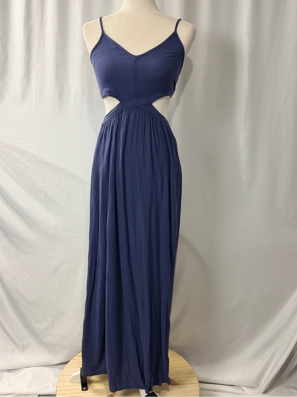 Aerie Womens S Blue Sleeveless Cutout Maxi Dress Beach Vacation Flowy
